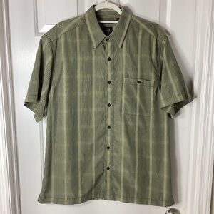 Haggar Olive Striped Button-Down Shirt | Men’s Large | Casual Fit